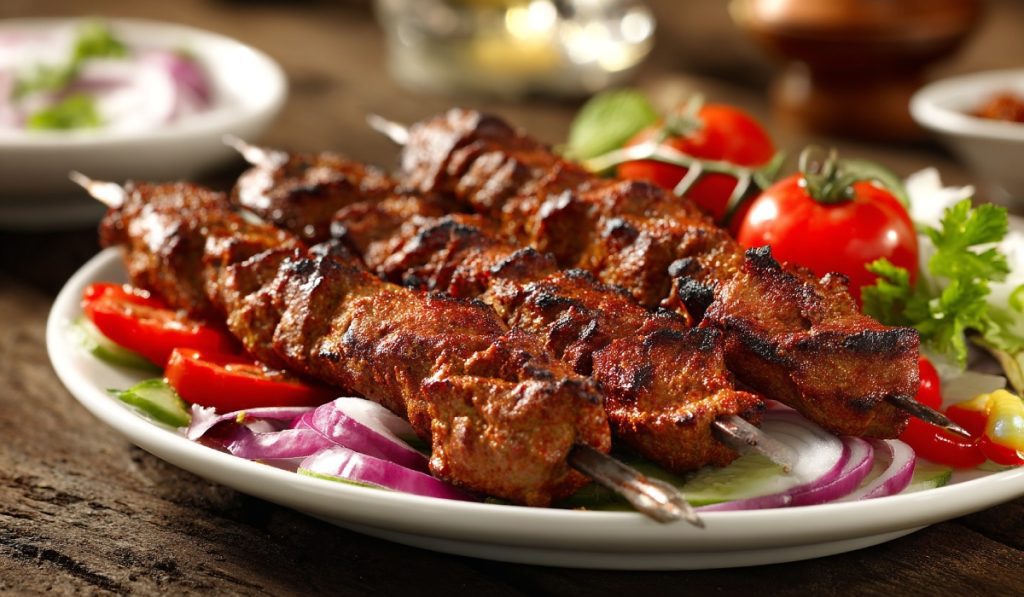 Juicy kebabs on skewers representing The Ultimate Guide to Persian Grill.