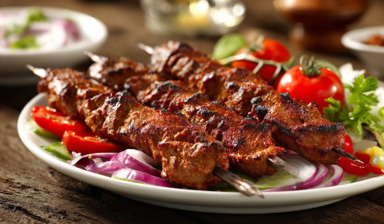 Juicy kebabs on skewers representing The Ultimate Guide to Persian Grill.